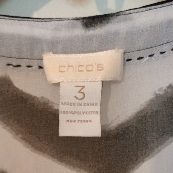 Chico's Black and White Boxy Tunic with Mandarin Collar - Picture 2 of 3